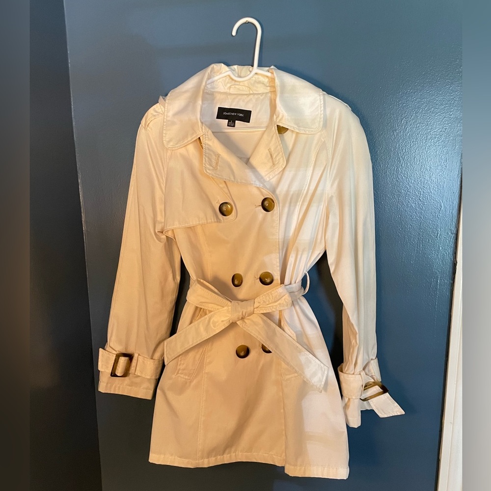 Jones New York Winter White Rain Trench Coat with Hood